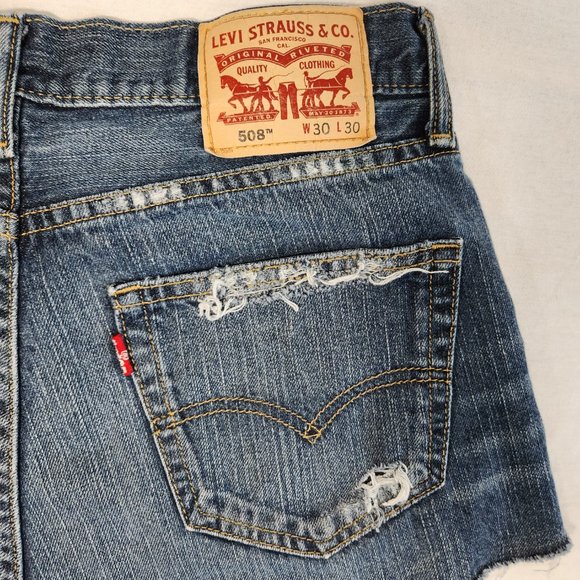 LEVI'S 508 Jeans Shorts High Rise Distressed Size W30 L30 100% Cotton LIKE NEW! - Picture 10 of 16